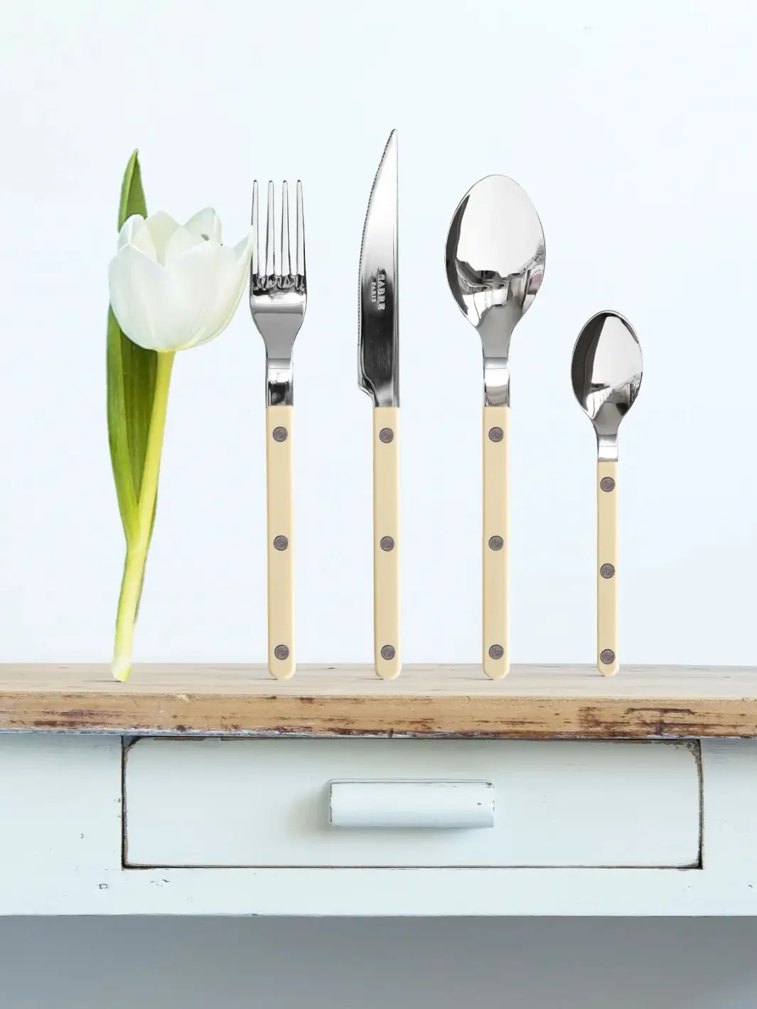 Bistrot Solid Shiny 5 Piece Cutlery Set - Ivory - Image 2