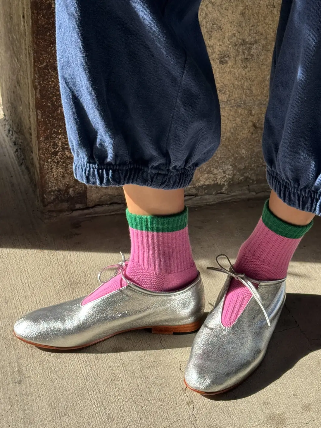 Color Block Girlfriend Socks - Rose Green - Image 2