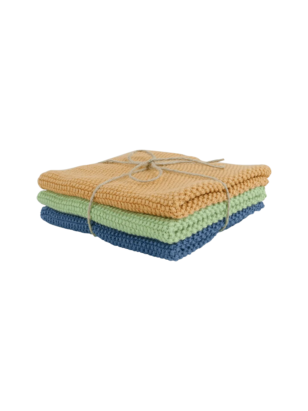 Dishcloth Set of 3, Mustard Yellow, Green, Blue