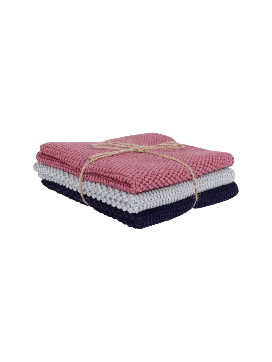 Dishcloth Set of 3, Old Rose, Grey, Dark Blue