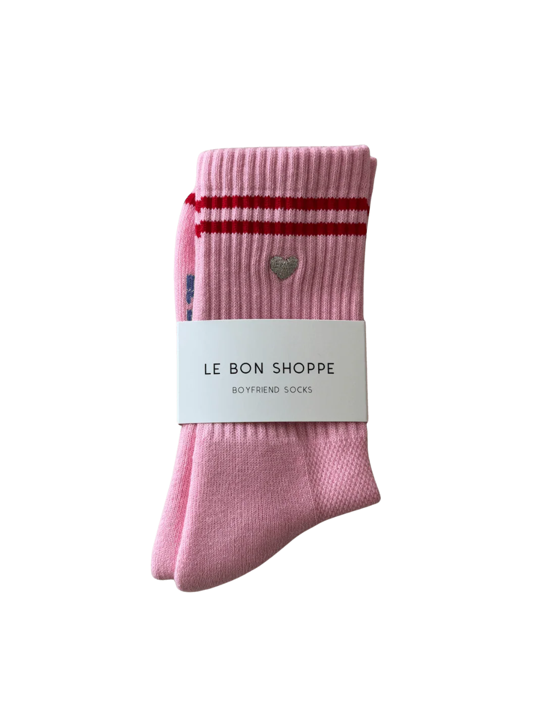 Embroidered Boyfriend Socks - Amour Pink + Heart