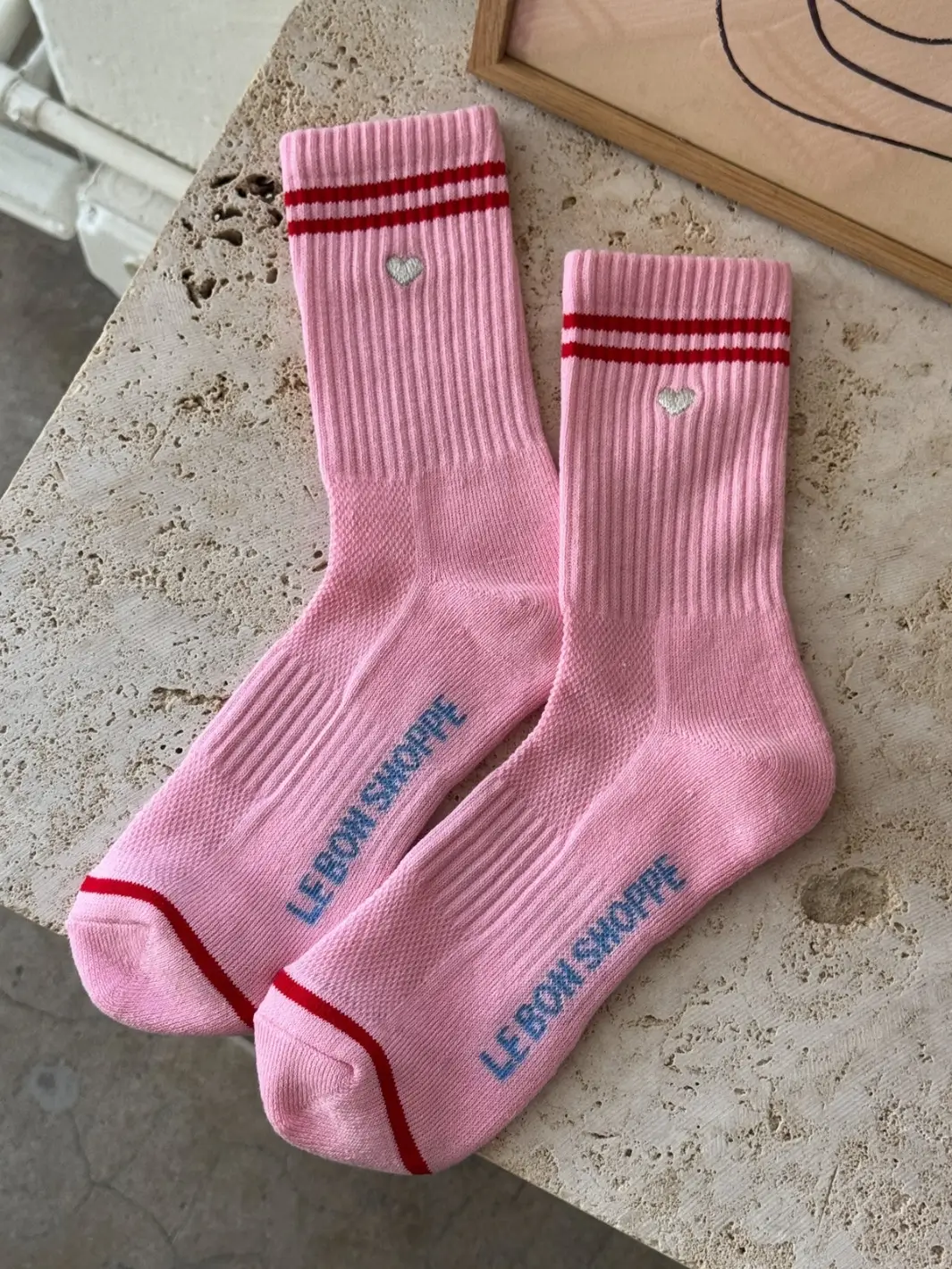 Embroidered Boyfriend Socks - Amour Pink + Heart - Image 2