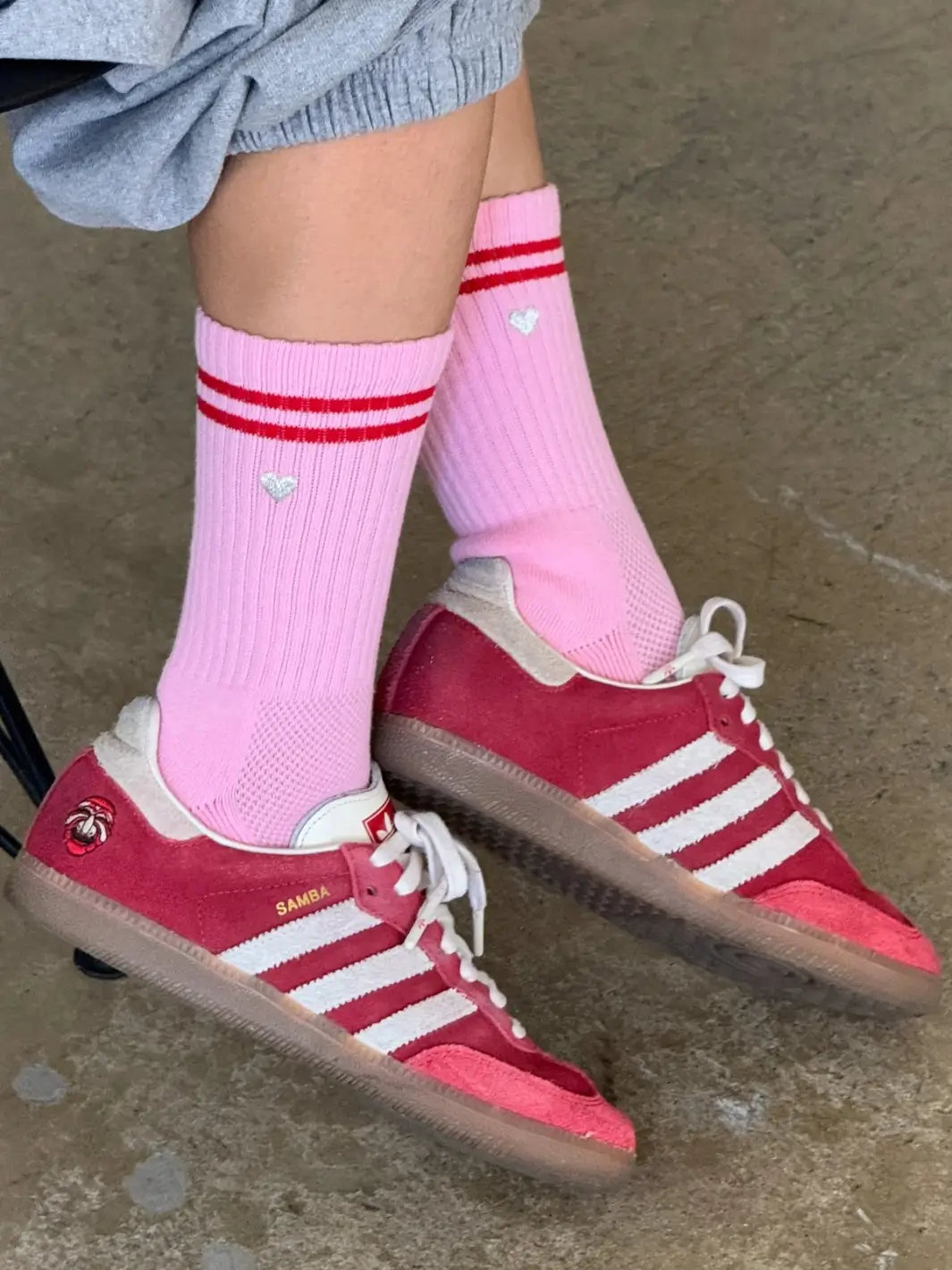 Embroidered Boyfriend Socks - Amour Pink + Heart - Image 3