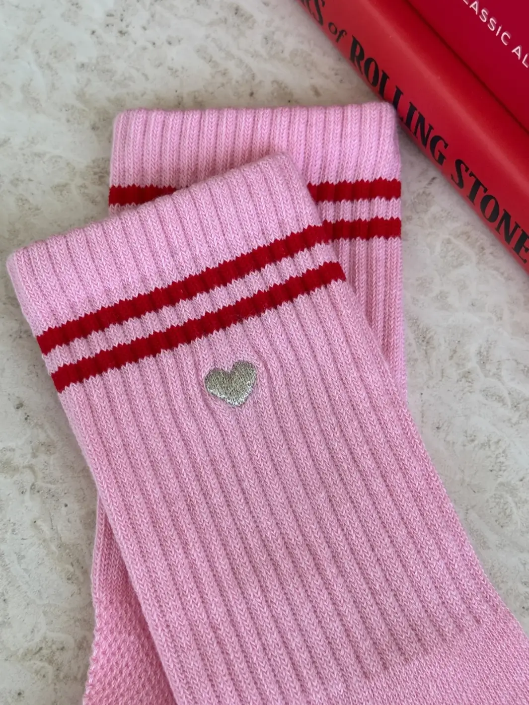 Embroidered Boyfriend Socks - Amour Pink + Heart - Image 4