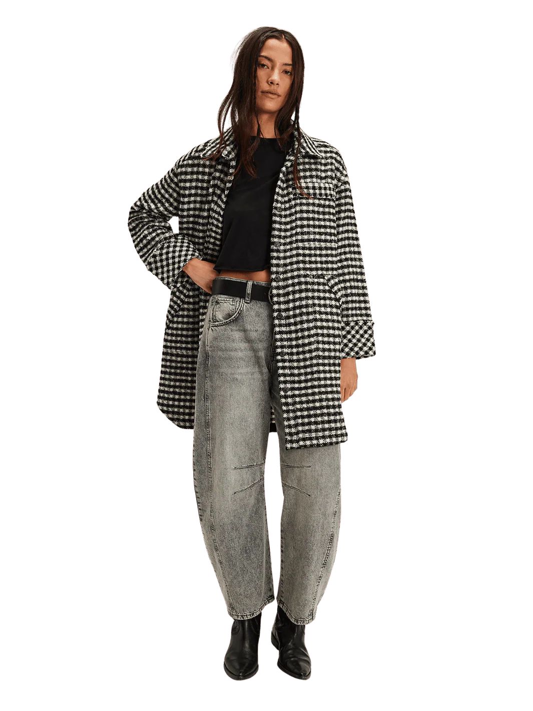 Get Around Houndstooth Shirt - Black + White