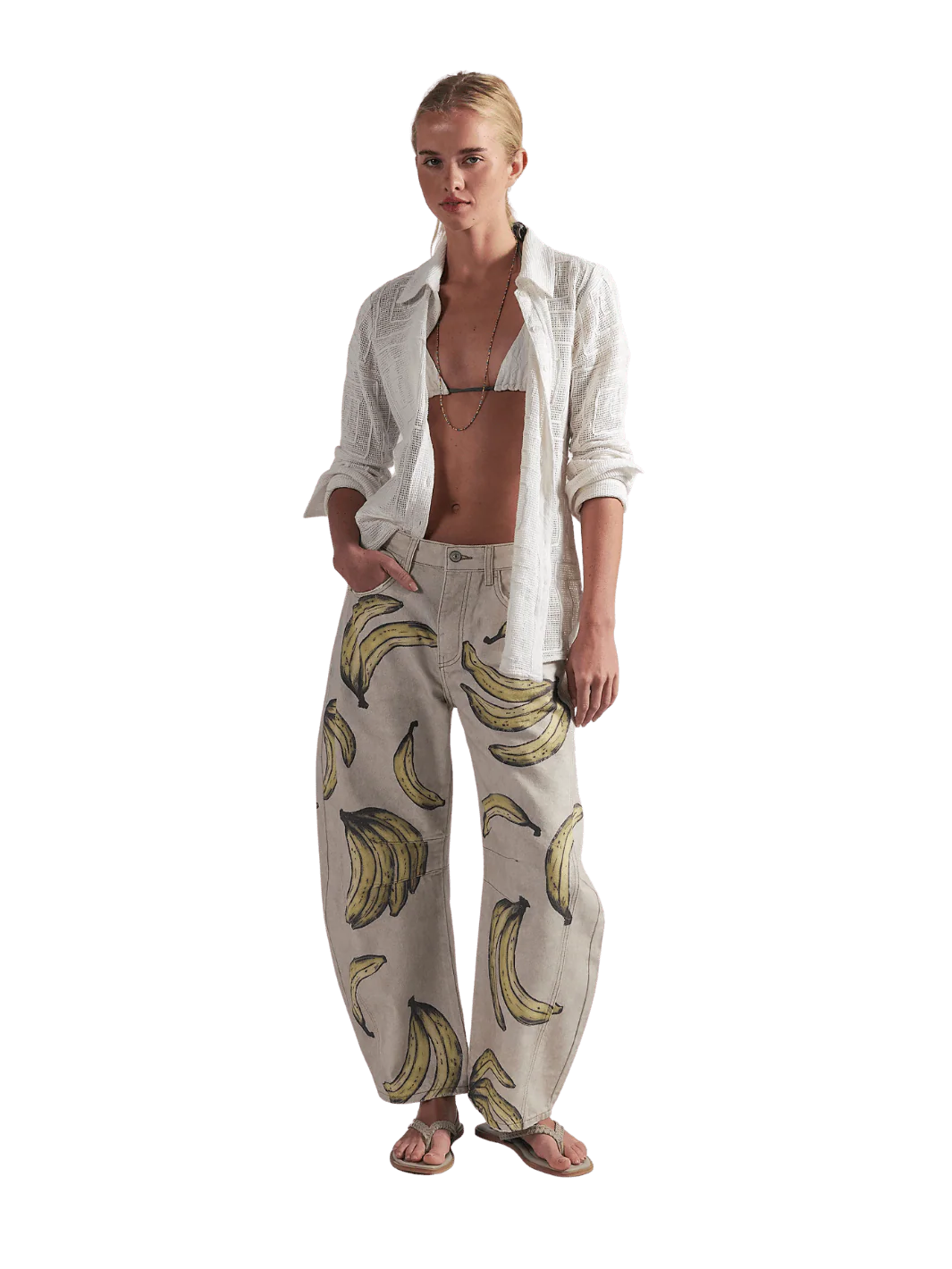 Good Luck Printed Barrel Jeans - Go Bananas
