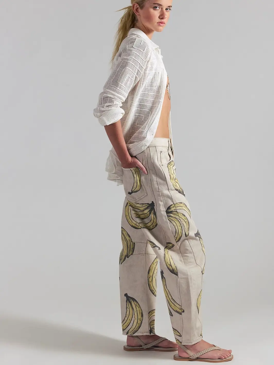 Good Luck Printed Barrel Jeans - Go Bananas - Image 5