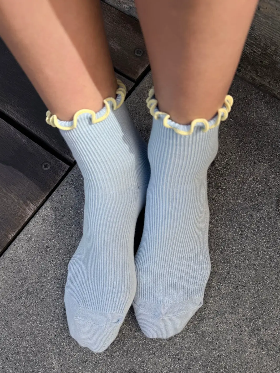 The Petite Ruffled Modal Socks - Baby Blue / Butter - Image 3