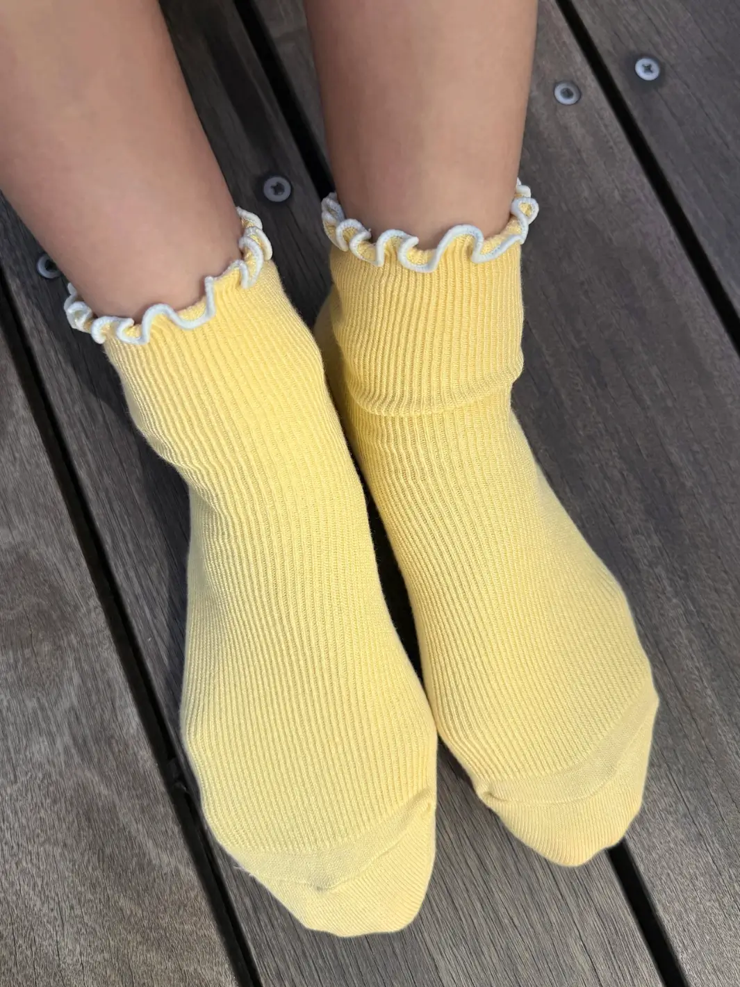 The Petite Ruffled Modal Socks - Butter / Baby Blue - Image 3
