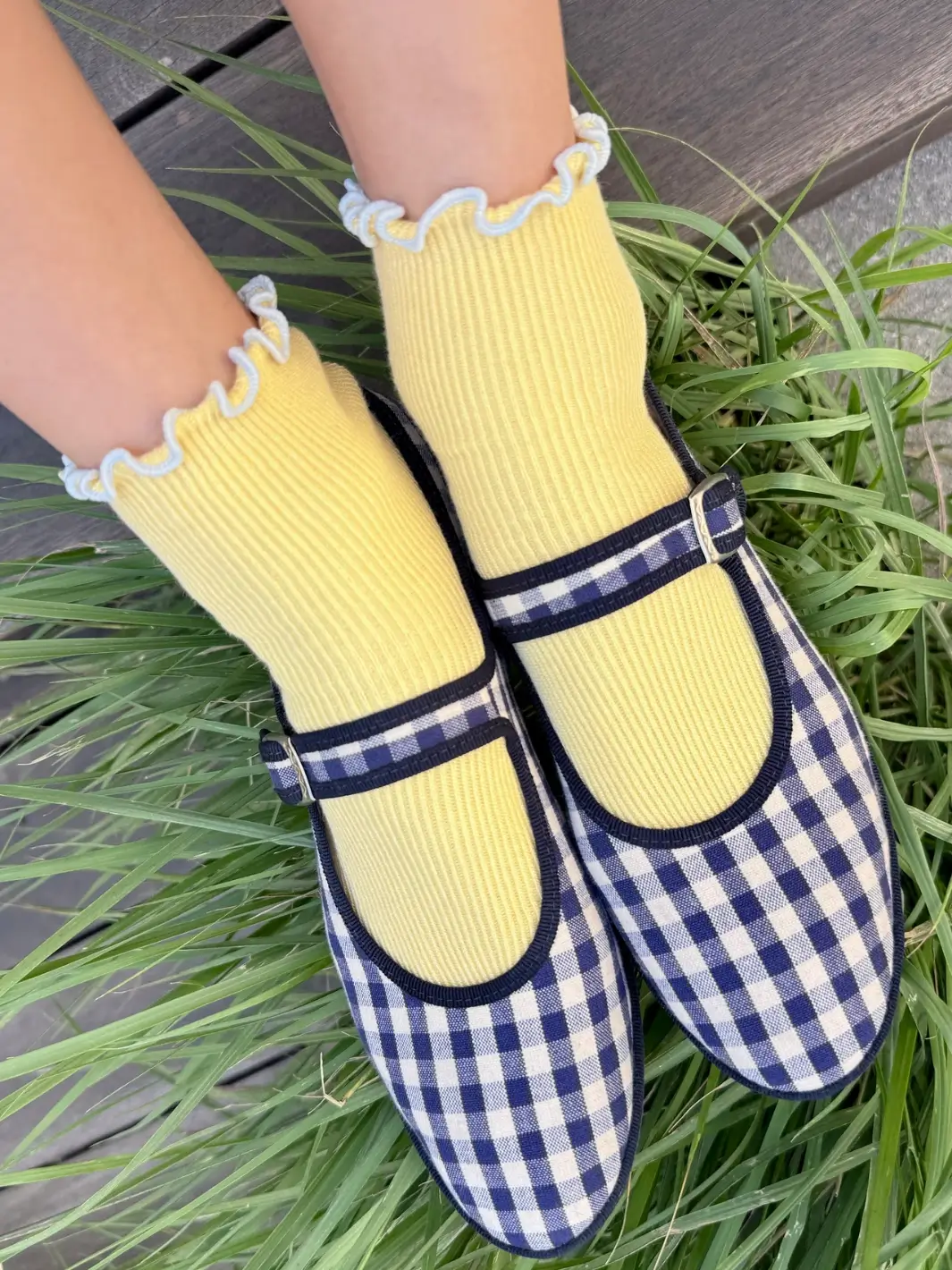 The Petite Ruffled Modal Socks - Butter / Baby Blue - Image 5