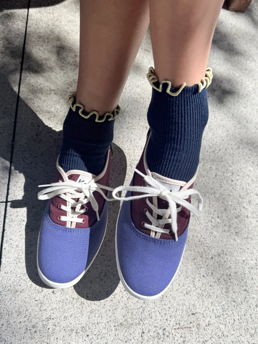 The Petite Ruffled Modal Socks - Navy / Butter - Image 2